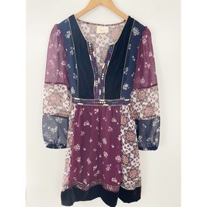 Maeve by Anthropologie Patchwork Print Dress | Sz. L | Boho W/Ethnic Embroidery